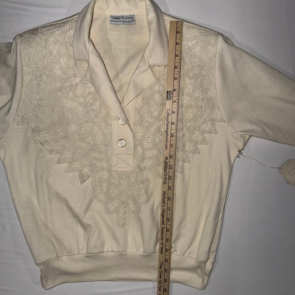 L Three Flaggs California Lace Pullover Top NWT Cream Coquette Cottagecore VTG - Picture 9 of 11